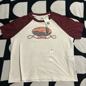 NWT Levi's Two-Tone Graphic Raglan Tee - White & Maroon Women’s Sz S